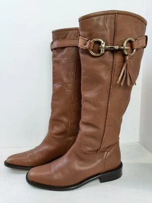 Botas de montar de cuero COACH Vivica firma logotipo grabado para mujer 6,5B Italia Foto 1 de 4