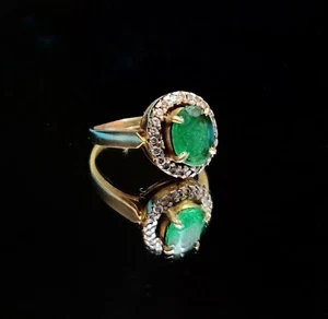 Pavè Diamante Naturale Gemma Smeraldo 925 Argento Sterling Fidanzamento Anello - Foto 1 di 4
