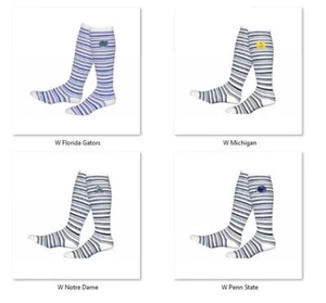 NCAA Team Logo on Adult Stripped Knee High Socks Two Feet Ahead Drop Down Below - Picture 1 of 10