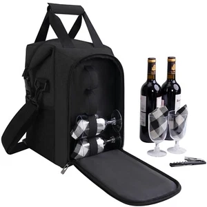 ALLCAMP 4 Bottle Wine Tote Bag with Cooler Compartment,Picnic Set Carryin - Picture 1 of 5
