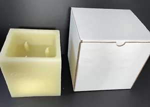 LED Flicker Flameless 3 Wick 6.5” Square Wax Ivory Candle Battery NEW - Picture 1 of 12