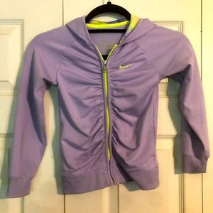 NIKE 5 Girls Purple Hooded Sweatshirt Tie Dye Full Zip Pockets Jacket Ruched - Picture 1 of 7