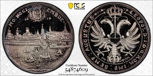 PCGS Emden 1674"1976" SP67 Silver City View 2 Taler Oficial Restrike TopPop Raro - Imagen 1 de 8