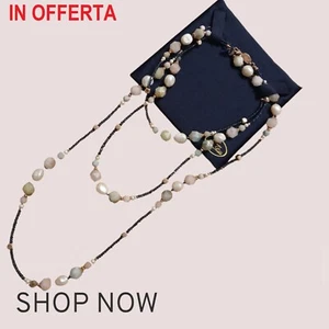 Collana in argento 925% rodiato oro rosa quarzi idrotermali e perle - Foto 1 di 1