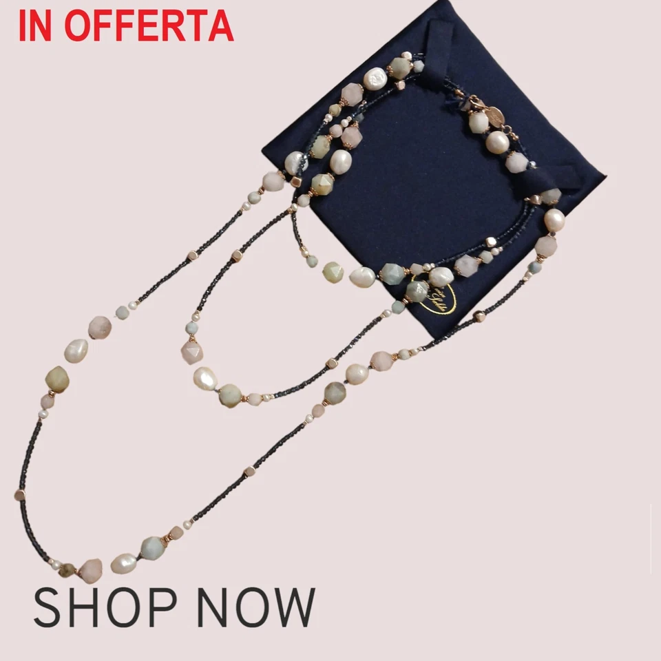 Collana in argento 925% rodiato oro rosa quarzi idrotermali e perle - Immagine 1 di 1