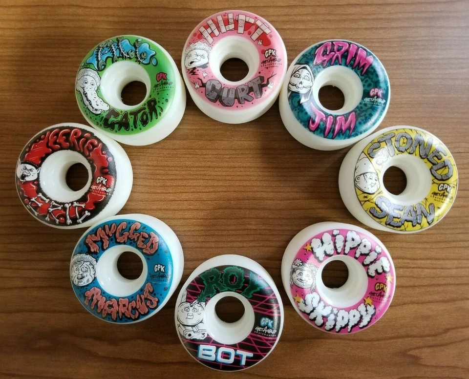 Topps GPK Garbage Pail Kids GET A GRIP Series 3 Skateboard WHEEL 8x COMPLETE SET - Imagem 1 de 4