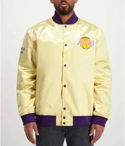 Mitchell & Ness Los Angeles Lakers Jacket Mens L Golf Purlpe Satin Lightweight - Picture 1 of 5