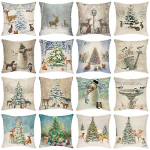 Woodland Christmas Throw Pillow Cover 18x18 Animals in the Snow Cushion Cover