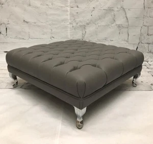 Buttoned footstool coffee table soft faux leather GREY size 88cm x 88cm x 40cm - Picture 1 of 2