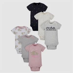 Wonder Nation Baby Girl Short Sleeve Bodysuits, 6-Pack, Newborn - Picture 1 of 7