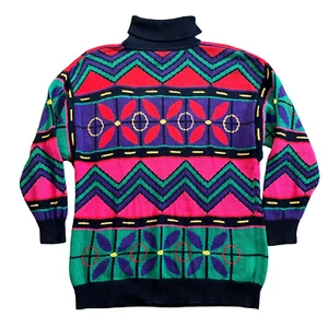 Vintage I.B. Sport Womens M 1980s 90s Colorful Sweater Art Deco Geometric Tunic - Picture 1 of 10