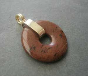 Scharnier-Clip Donuthalter 925 Silber vergoldet + 30 mm Donut Mahagoni Obsidian - Bild 1 von 4