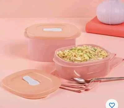 Nuovo Tupperware Microonde CrystalWave Contenitore Riscaldabile Set 2 e 3,25 Tazze Pesca - Immagine 1 di 4