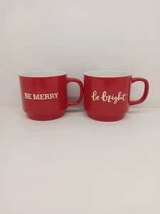 Be Merry/be bright Red And White 14oz Stackable Coffee Mugs - Picture 1 of 21
