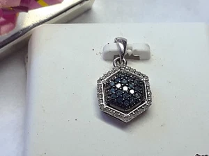 .20ctw Natural Blue & White Diamond Hexogon 10KT White Gold dangle Pendant#19908 - Picture 1 of 5