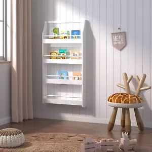 Kids Bookcase Wall-mounted Bookshelf Display Storage Rack With 4 Tier Shelves - Picture 1 of 5