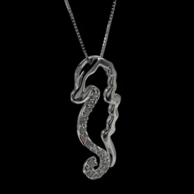 COLLANA DONNA ARGENTO 925 CAVALLUCCIO MARINO ESTIVA CON PUNTILUCE BRILLANTI 45CM - Immagine 1 di 4