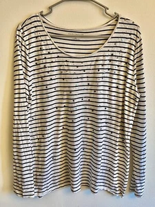 Ann Taylor Strick Shirt Damen Xl Schwarz Weiß Gestreift Langarm Damen - Bild 1 von 7