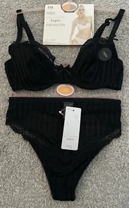 MARKS & SPENCER per una lingerie Black balcony bra 32B & Thong Set Size 10 - Picture 1 of 4