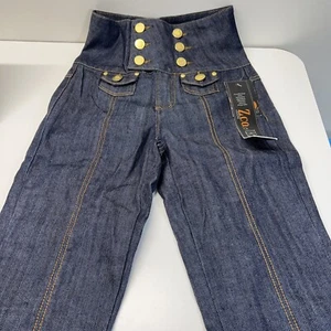 Z Co. Premium High Waist Sailor Capri Jeans w/ Gold Buttons Size 3 Juniors Dark  - Picture 1 of 12