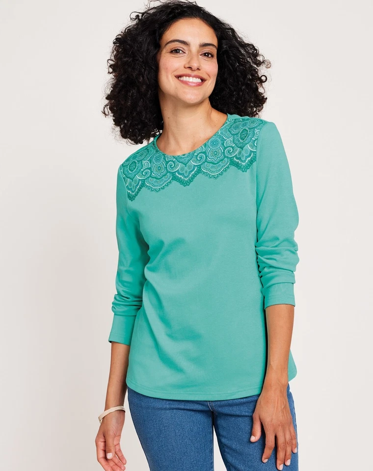 Camiseta Top BLAIR ESSENTIAL Tejida Para Mujer Manga 3/4 Estampado Paisley 2XL Cool Aqua 5487 Foto 1 de 1