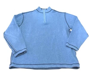 Dark Blue Light Blue Mens Quarter Zip Pullover Reversible Sweater Cotton Size XL - Picture 1 of 7
