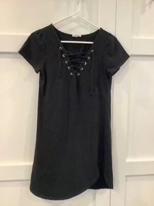 Heart & Hips Girls Black Short Sleeve Shift Dress Tie Front Size L - Picture 1 of 4