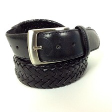 Men’s Casual Woven Braided Belt Size 50 Black Leather Bonded Lacing Unbranded