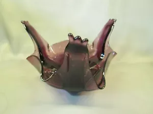 Viking Art Glass Three Foil PURPLE AMETHYST Epic Large Freeform Console Bowl 12" - Picture 1 of 11