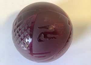 Purple Etched Glass Frosted & Clear~Geometric~Paperweight Mexican Figure Signed - Picture 1 of 12