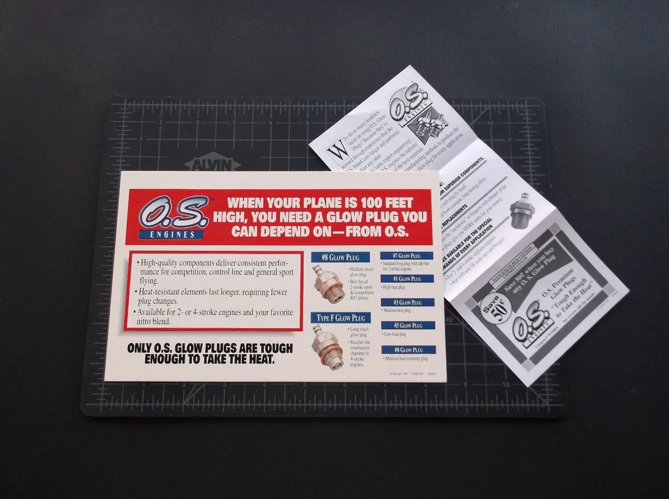 VINTAGE O.S.MAX R/C MODEL PLANE ENGINE GLOW PLUG CHART CARD W/COUPON *VG-COND* - Image 1 of 1