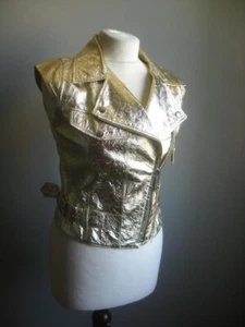 DIESEL Gold lamb leather GILET Jacket waistcoat 8 6 small biker soft KELLI $798 - Picture 1 of 24