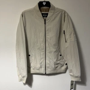 Dockers Bomber Jacket Mens Small Beige Full Zip Nylon Water Resistant New - Picture 1 of 14