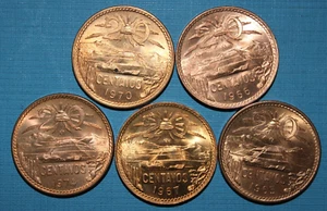 1965,66,67,70,74 Mexico - 20 Centavos 5 coins lot, Choice to UNC CHBU - Picture 1 of 2