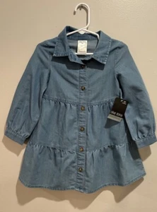 Okie Dokie 2t Toddler Girls Denim Dress NWT A-Line Tiered Long Sleeve Free Ship! - Picture 1 of 6