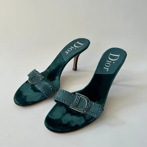 VINTAGE CHRISTIAN DIOR BLAUE VELVELT VERZIERTE HEELS - Bild 1 von 9