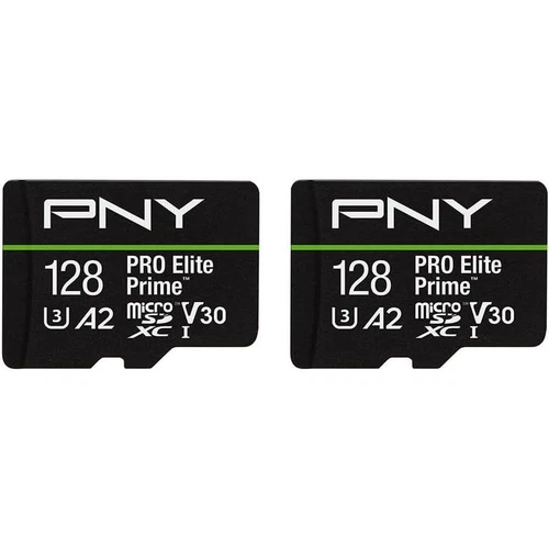 PNY 128GB PRO Elite Prime C10 U3 V30 A2 microSDXC Flash 2-Pack, Black  - Image 1 of 4