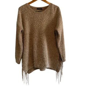 Ezra Brown Fringe Sweater Women's Size Medium Oversize - Picture 1 of 6