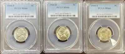 1944-P/D/S Jefferson Nickel 3PC Set MS66 PCGS (#PA47098978) - Image 1 of 2