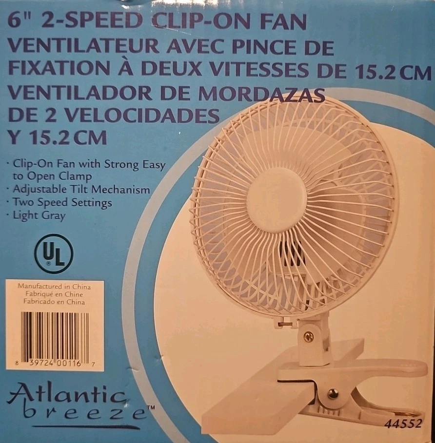 Ventilador con clip Atlantic Breeze 6" 2 velocidades, gris claro, ajustable Foto 1 de 1