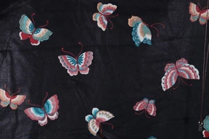 72"L x 44"W Concord Kessler Fabric Pink Blue Butterflies Tossed on Black - Picture 1 of 8