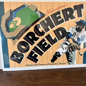 Poster baseball Borchert Field Milwaukee 1990 firmato artista prova Jim McCarthy - Foto 1 di 7