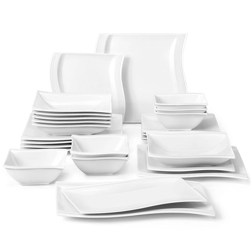 MALACASA Plates and Bowls Sets 26 Piece Ivory White Dinnerware Sets for 6 Porc