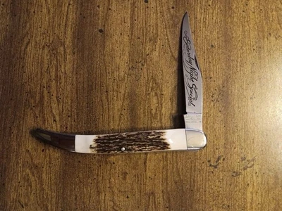 Cuchillo palillo de dientes Texas de Parker Cut. Losas de mango de ciervo europeo Co.  Foto 1 de 4