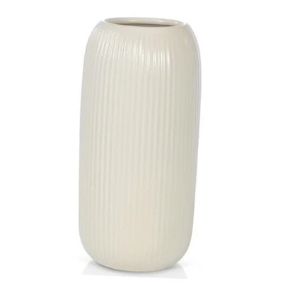 Jarrón de cerámica para flores, 8 pulgadas moderno pequeño acanalado texturizado florero beige Foto 1 de 4