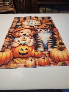 Happy Fall Sackleinen Gartenfahne 13x18 Hund Katze - Bild 1 von 1