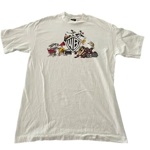 Vtg Looney Tunes Characters White T Shirt Large Cotton USA Single Stitch Warner - Picture 1 of 9