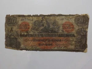 Civil War Confederate 1861 20 Dollar Bill Ships Richmond Virginia Paper Money - Picture 1 of 2