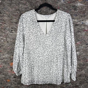 Blusa plisada manga larga con estampado animal negra blanca mediana Nine West para mujer - Imagen 1 de 13