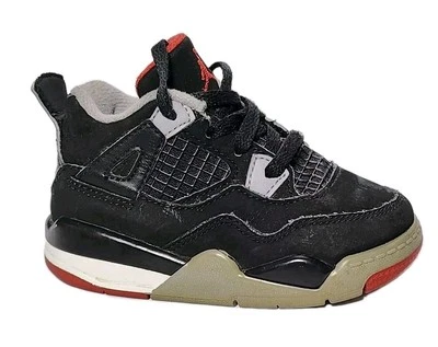 耐克 Air Jordan 4 复古尺寸 6C TD Bred 黑色红色 BQ7670-060 儿童幼儿 — 第 1/4 张图片